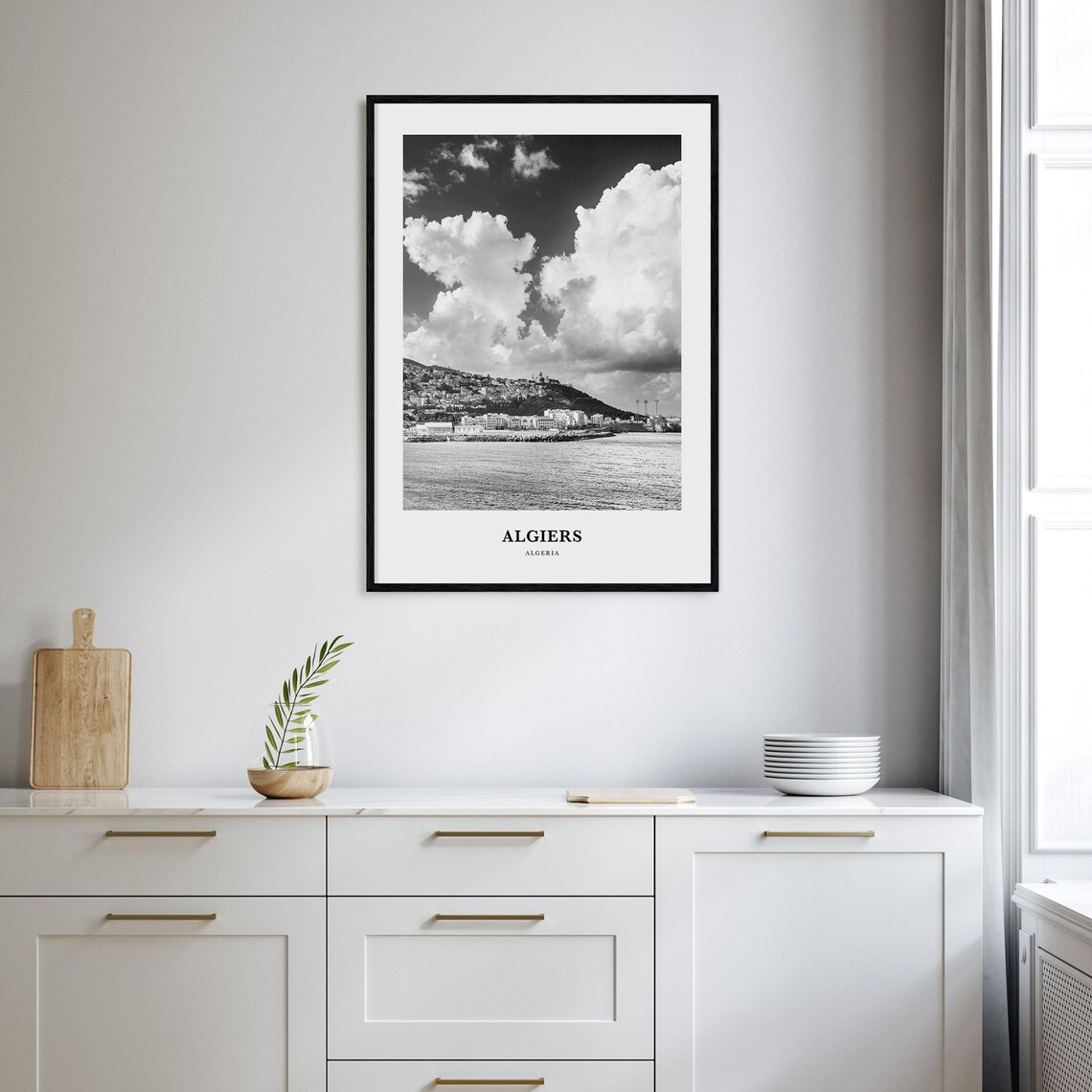 Algiers Algeria Bay and Hillside City Black and White Travel Poster - Image 2