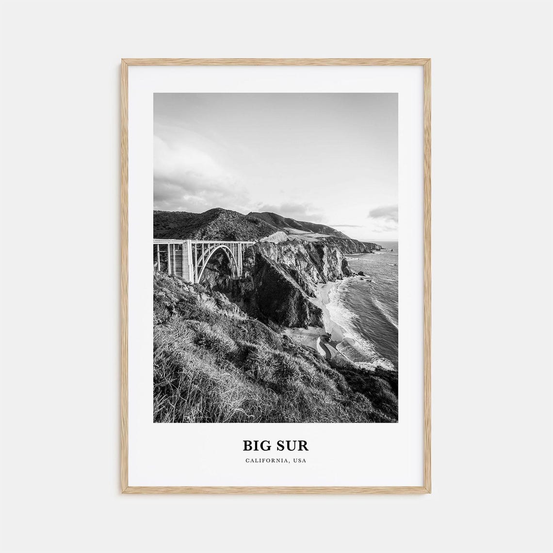 Big Sur California Bixby Bridge Cliffs Coastal Black White Poster