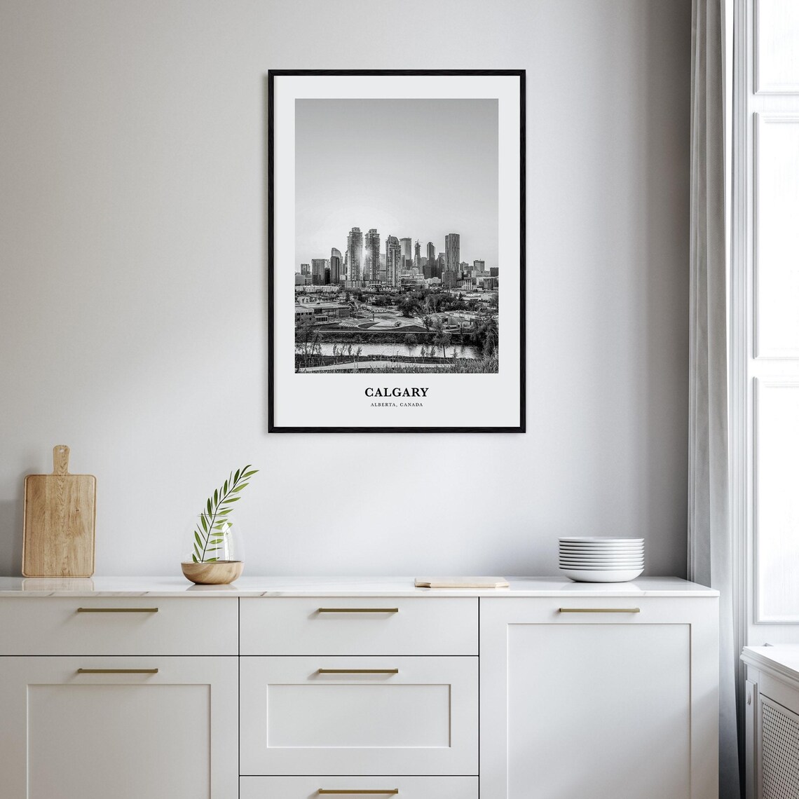 Calgary Alberta Downtown Skyline Black and White Cityscape Poster - Image 2