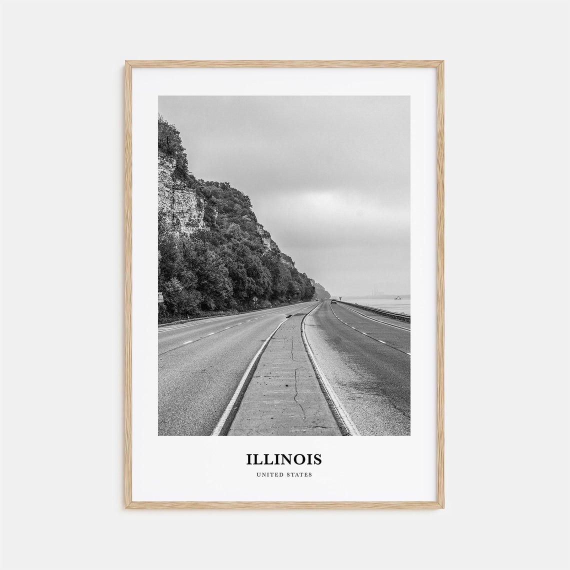 Illinois Great River Road Highway Black and White Photo Print