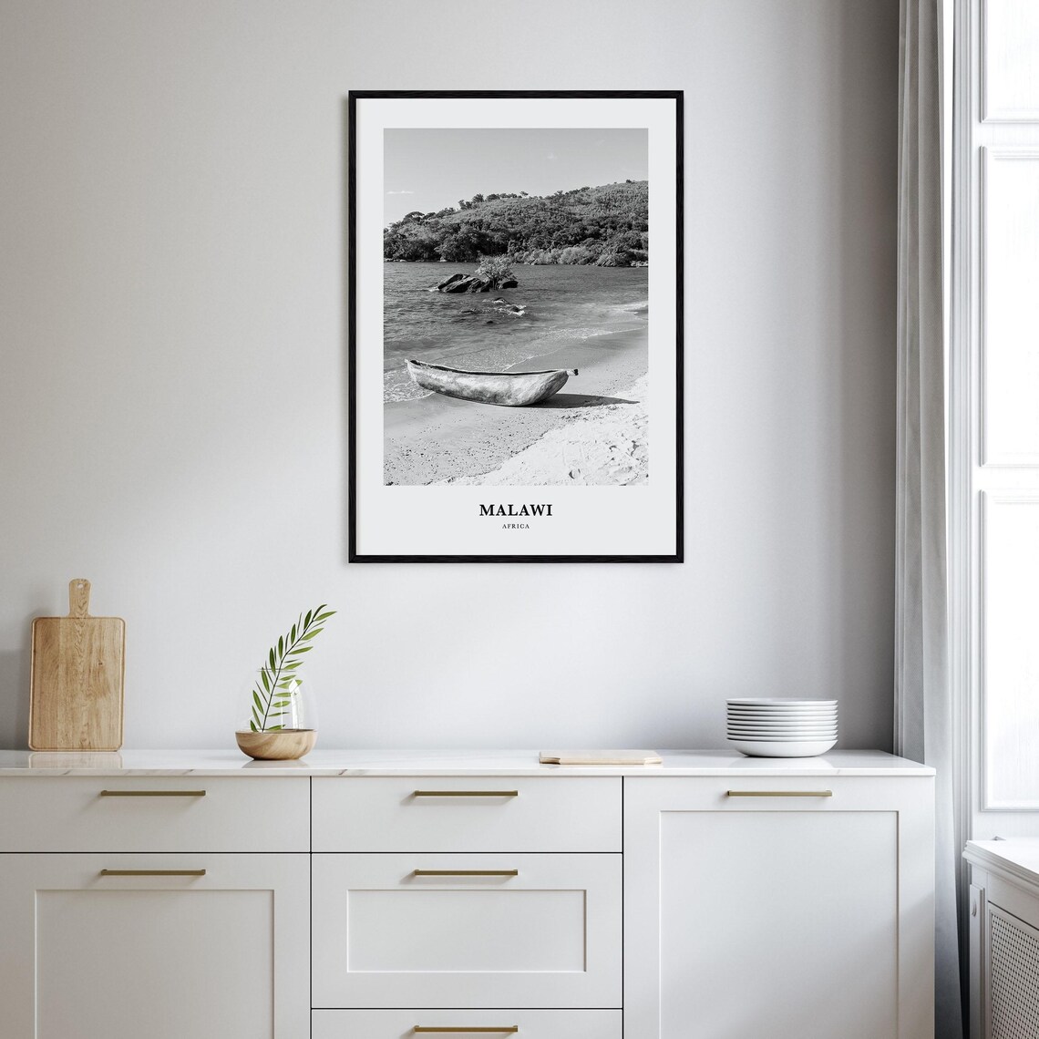 Malawi Africa Dugout Canoe Lakeshore Serenity Scenic Travel Art Poster - Image 2