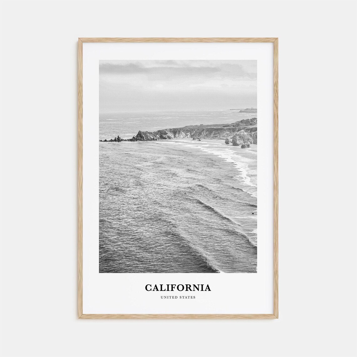 California United States Ocean Surf Coastline Monochrome Poster