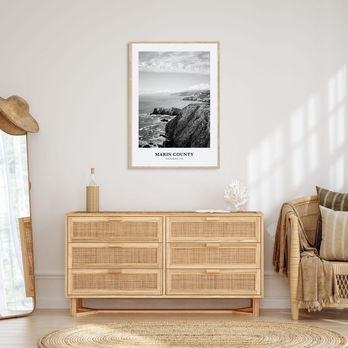 Marin County California Rugged Pacific Cliffs Black White Print - Image 3