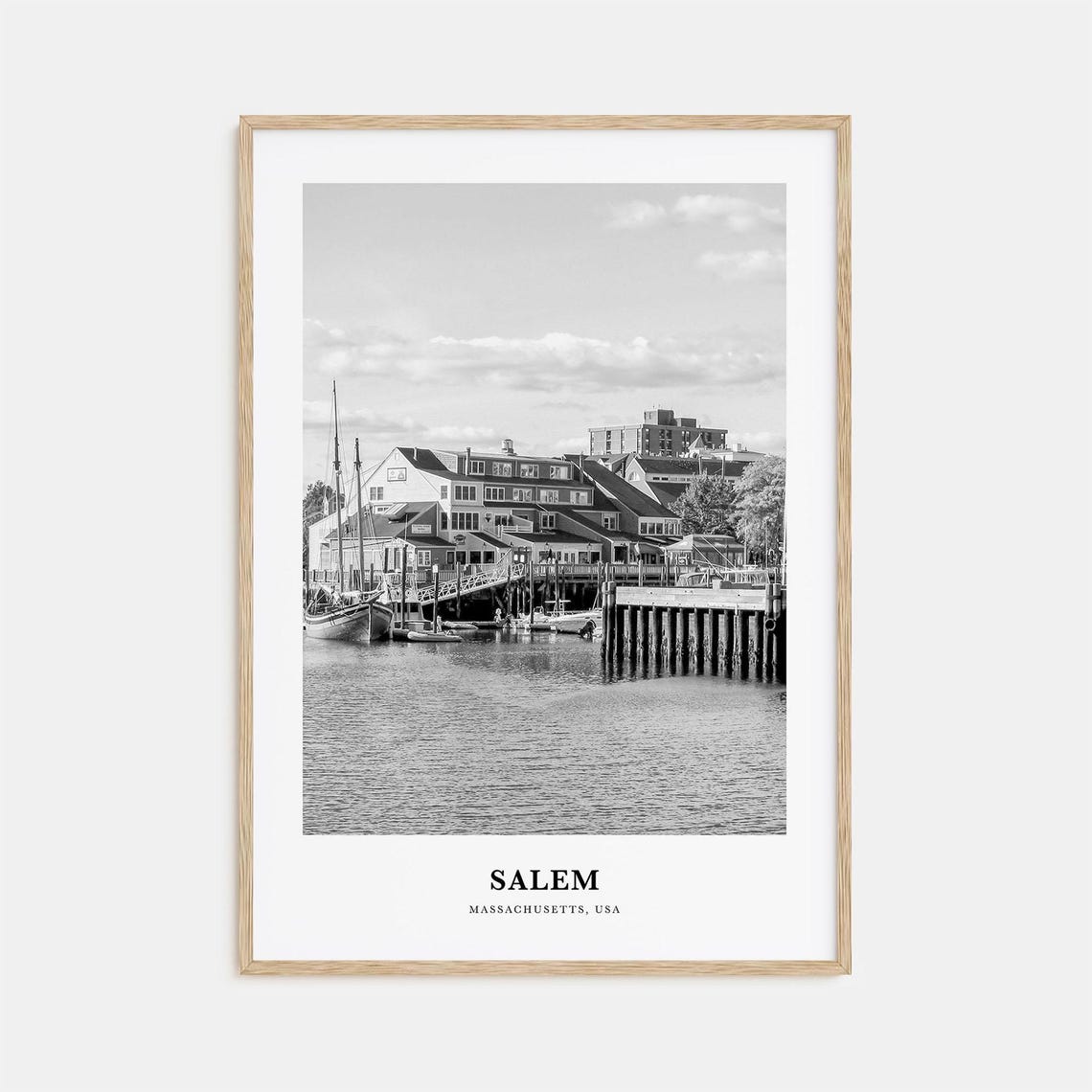 Salem Massachusetts Historic Waterfront Harbor Black And White Poster