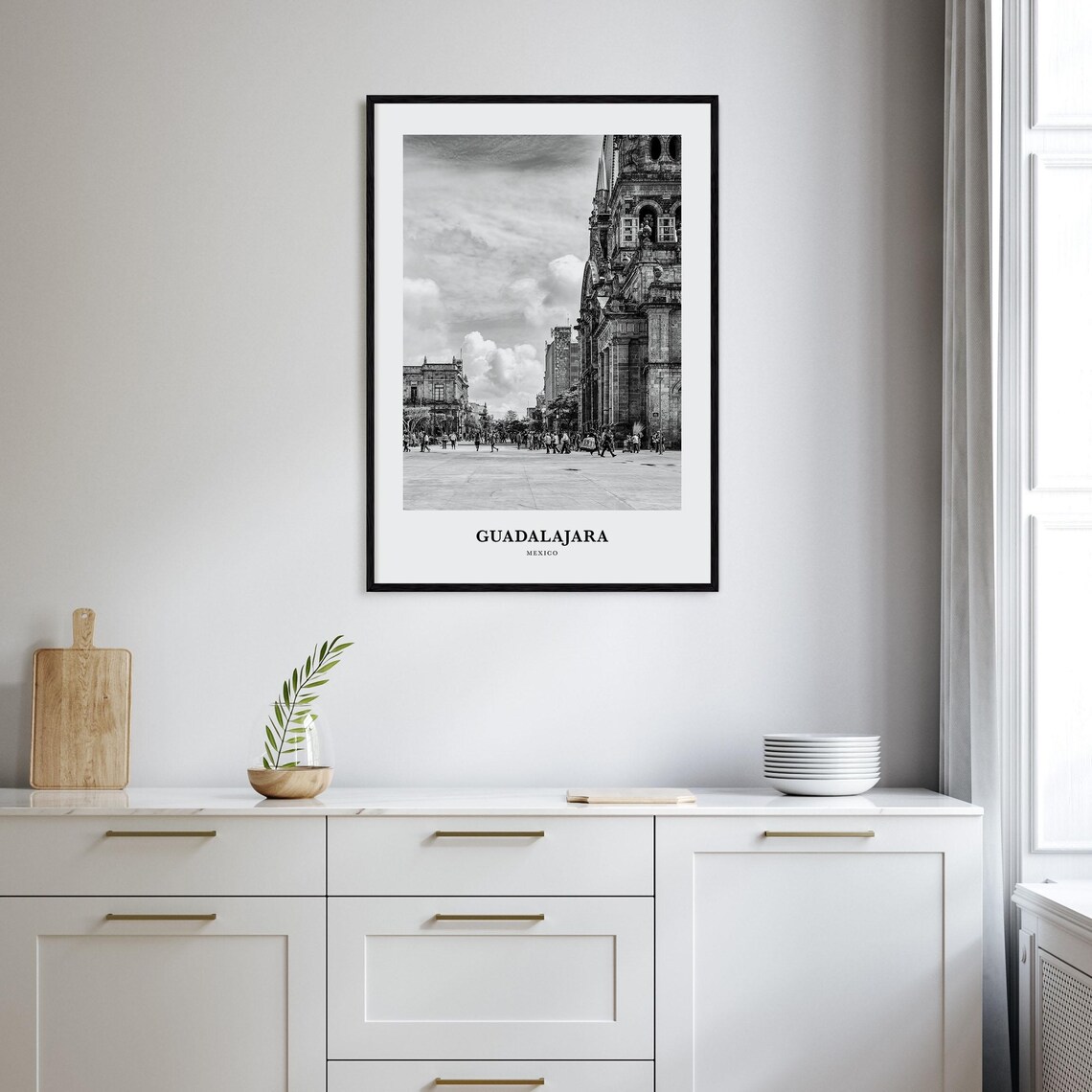 Guadalajara Cathedral Street View Mexico Black And White Travel Poster - Image 2