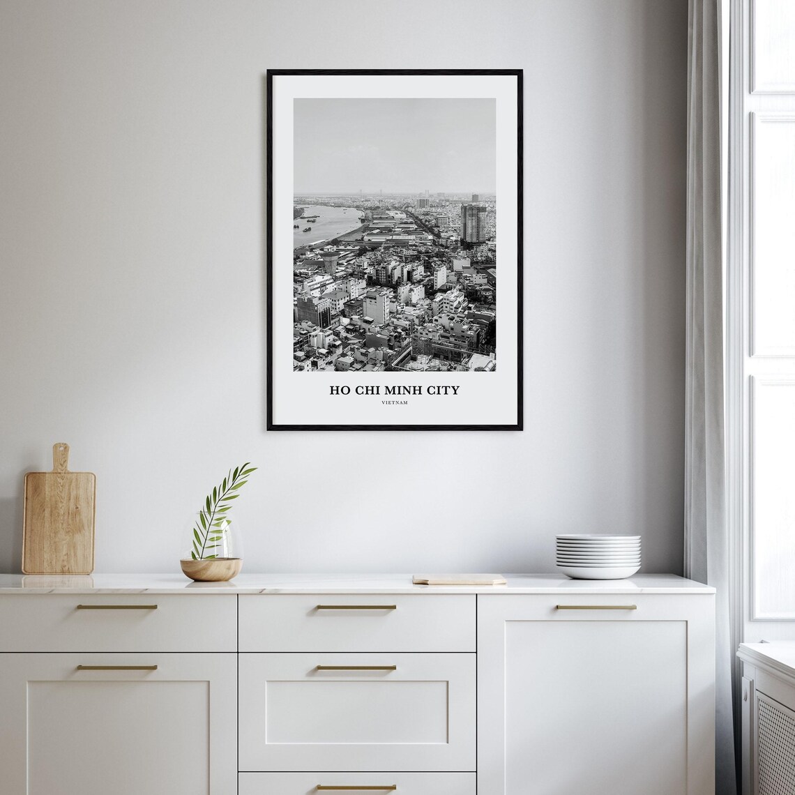 Ho Chi Minh City Aerial Skyline Black and White Travel Poster - Image 2