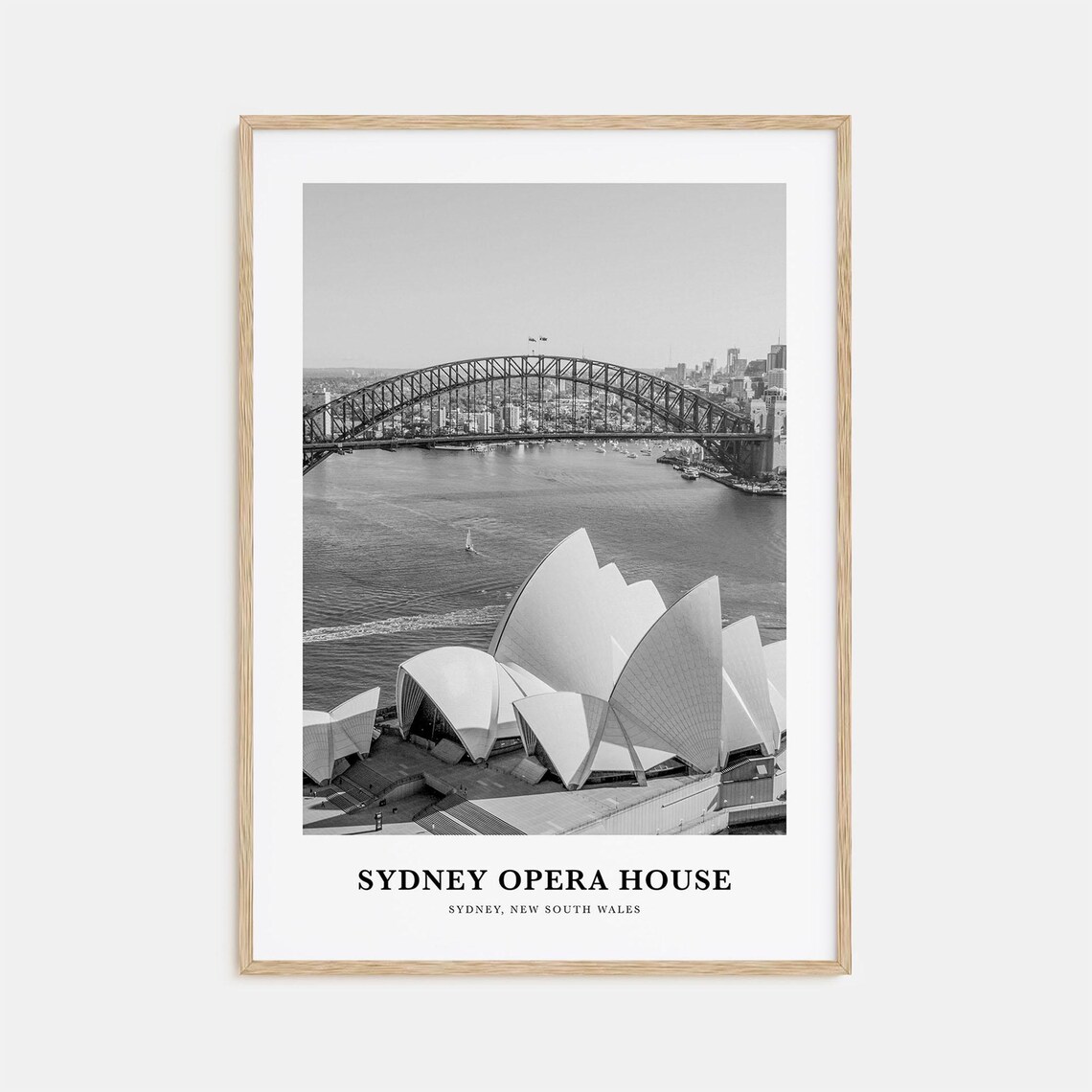 Sydney Opera House Harbour Bridge Black White Aerial Photo Poster
