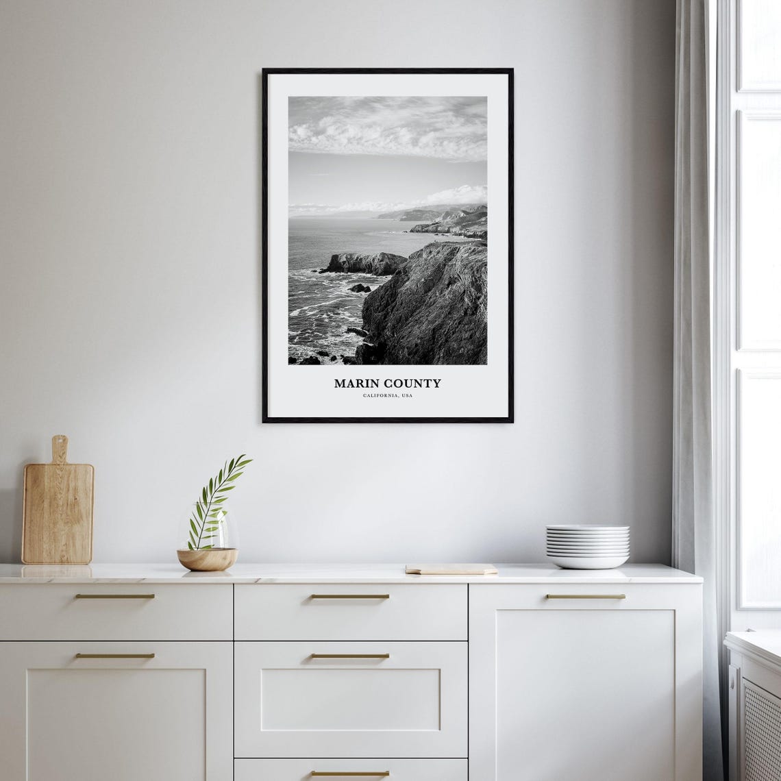 Marin County California Rugged Pacific Cliffs Black White Print - Image 2