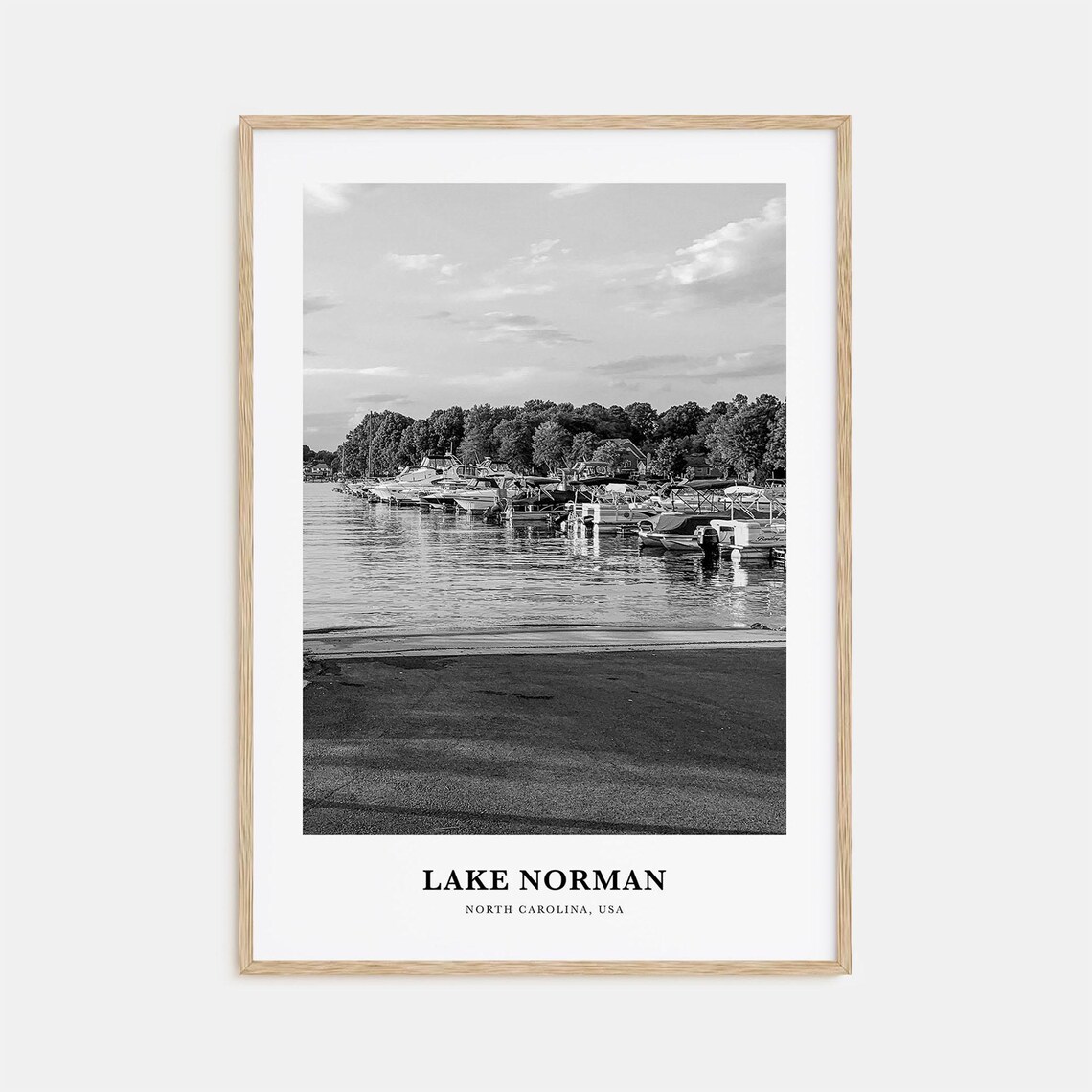 Lake Norman North Carolina Black and White Marina Boats Poster