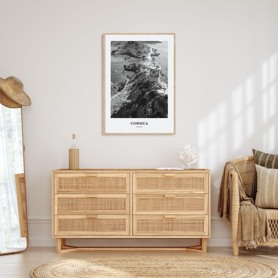 Corsica France Genoese Watchtower Coast Black and White Travel Poster - Image 3