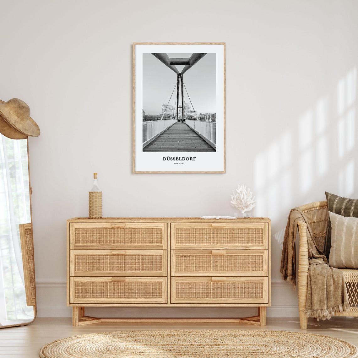 Dusseldorf Modern Cable Stayed Bridge Black and White Poster - Image 3