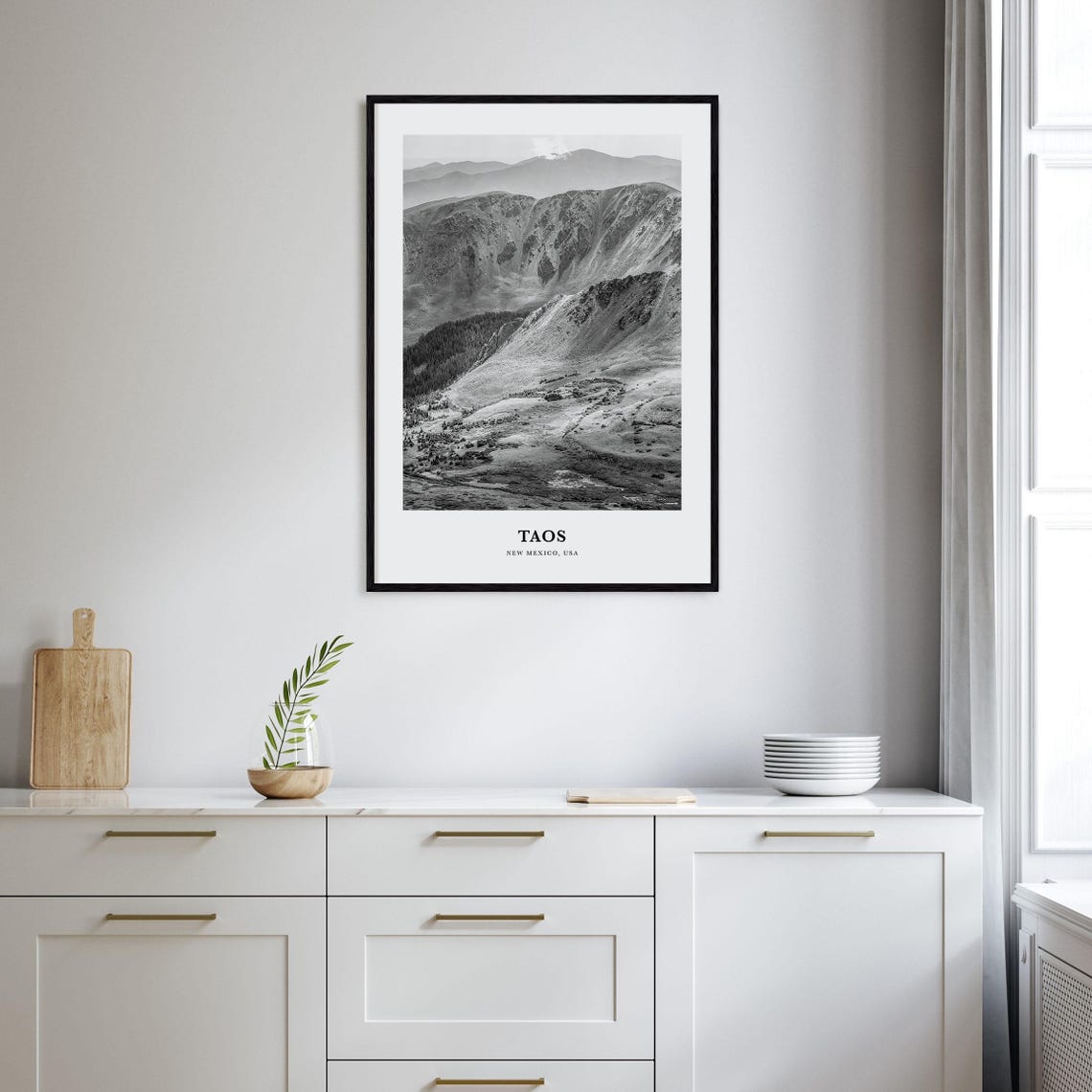 Taos New Mexico High Desert Mountains Black and White Poster - Image 2