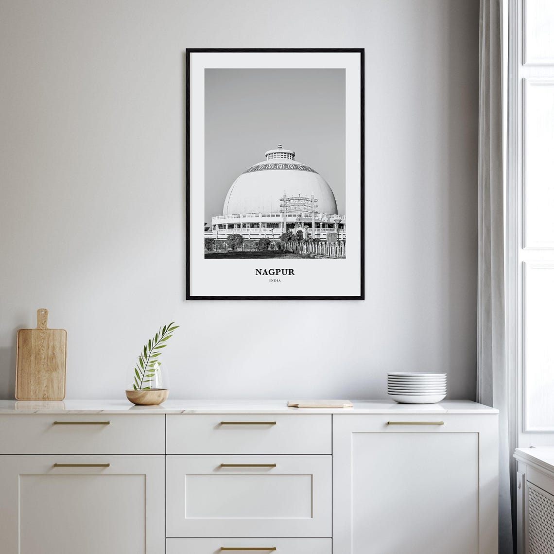 Nagpur India Buddhist Monument Stupa Black And White Travel Poster - Image 2