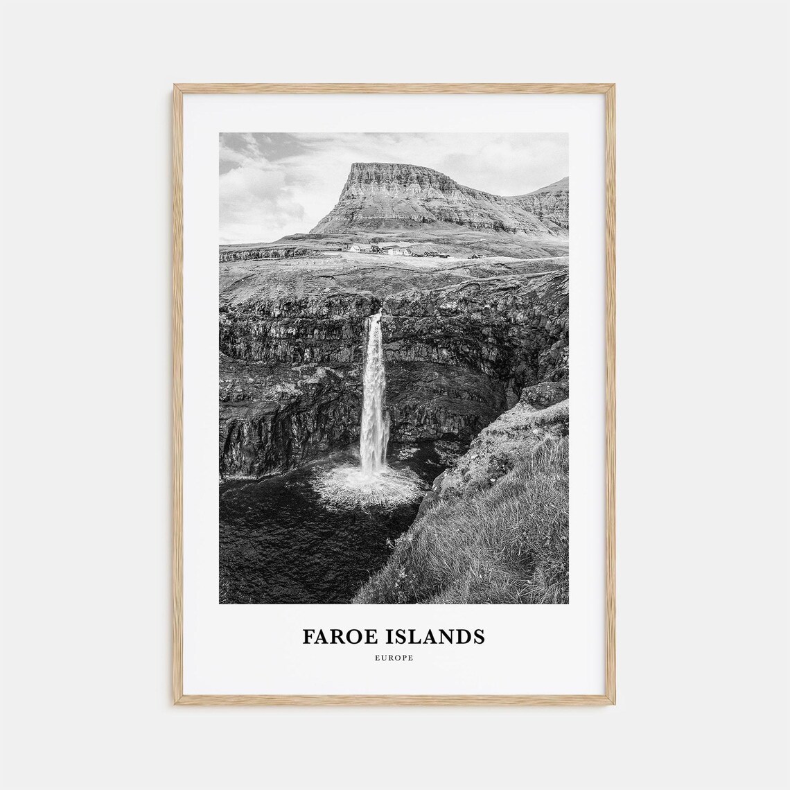 Faroe Islands Mulafossur Waterfall Plunging Into the Ocean Poster