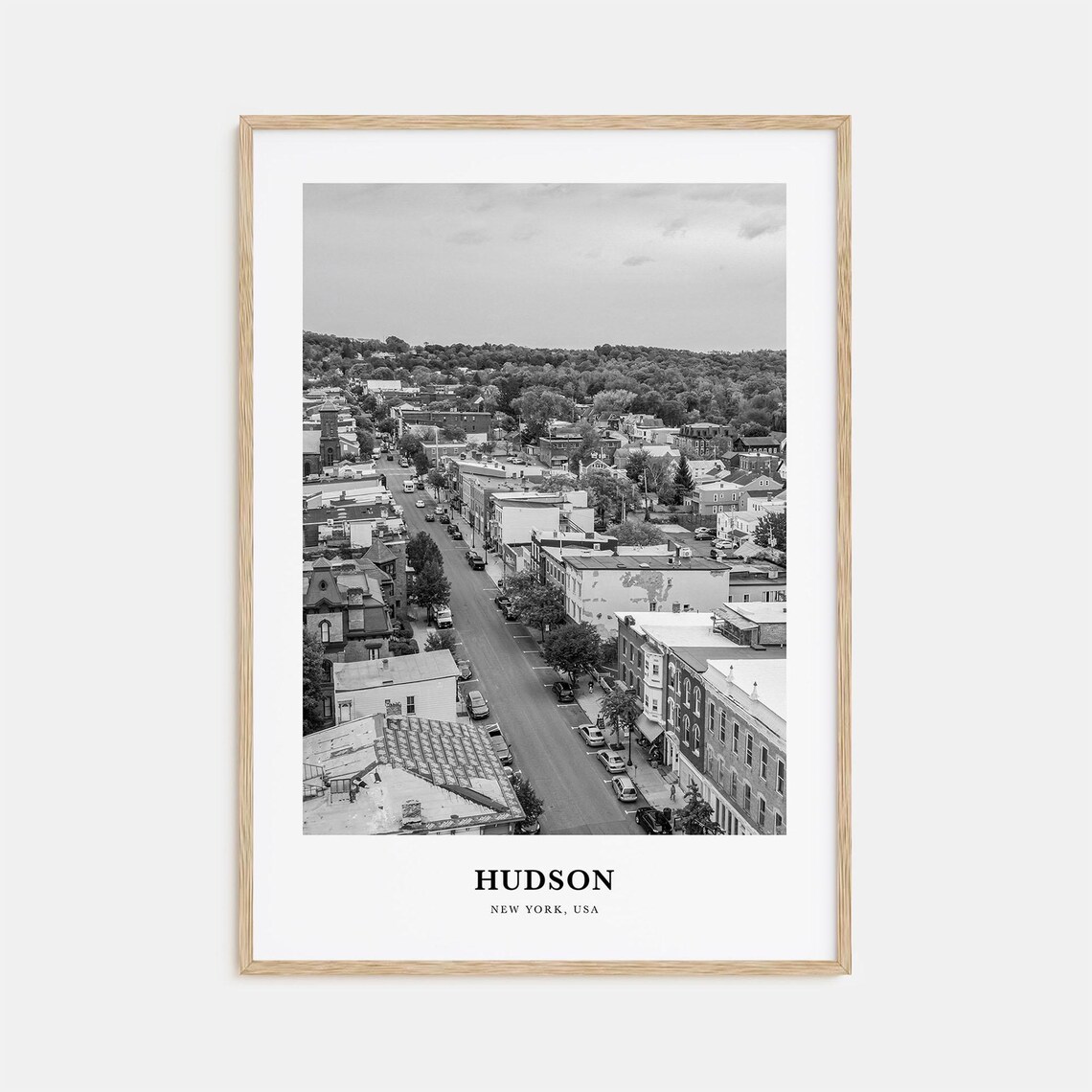 Hudson New York City Street Aerial Black and White Travel Poster
