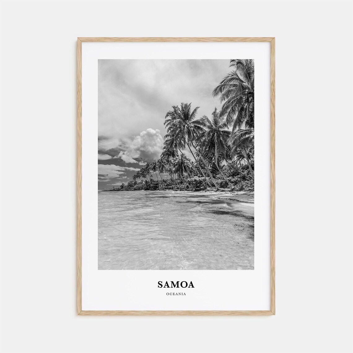 Samoa Oceania Palm Trees Tropical Beach Black and White Photo Poster