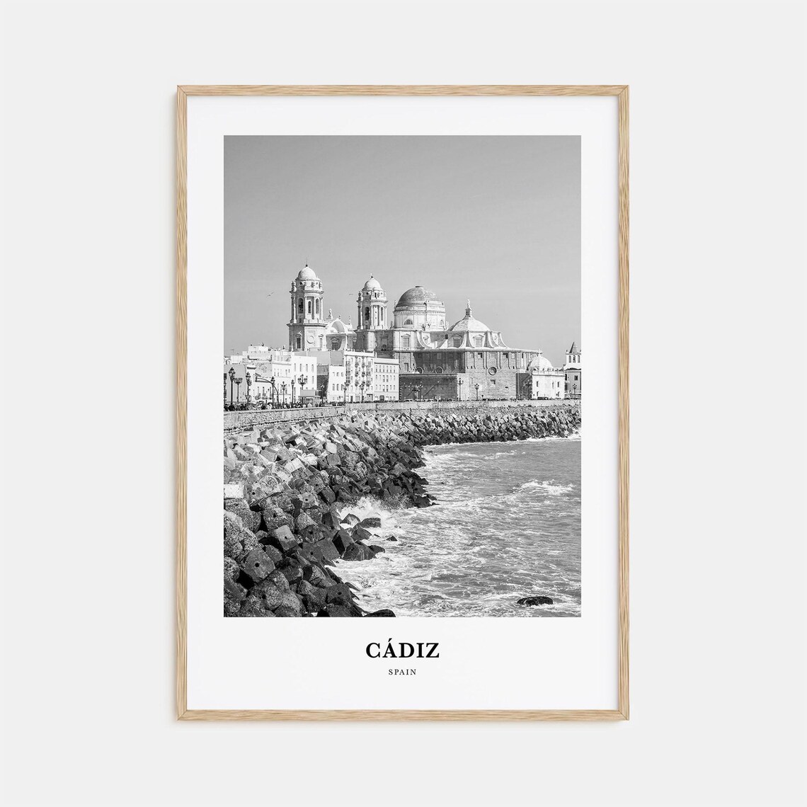 Cádiz Spain Andalusia Cathedral Rocky Shore Monochrome Poster