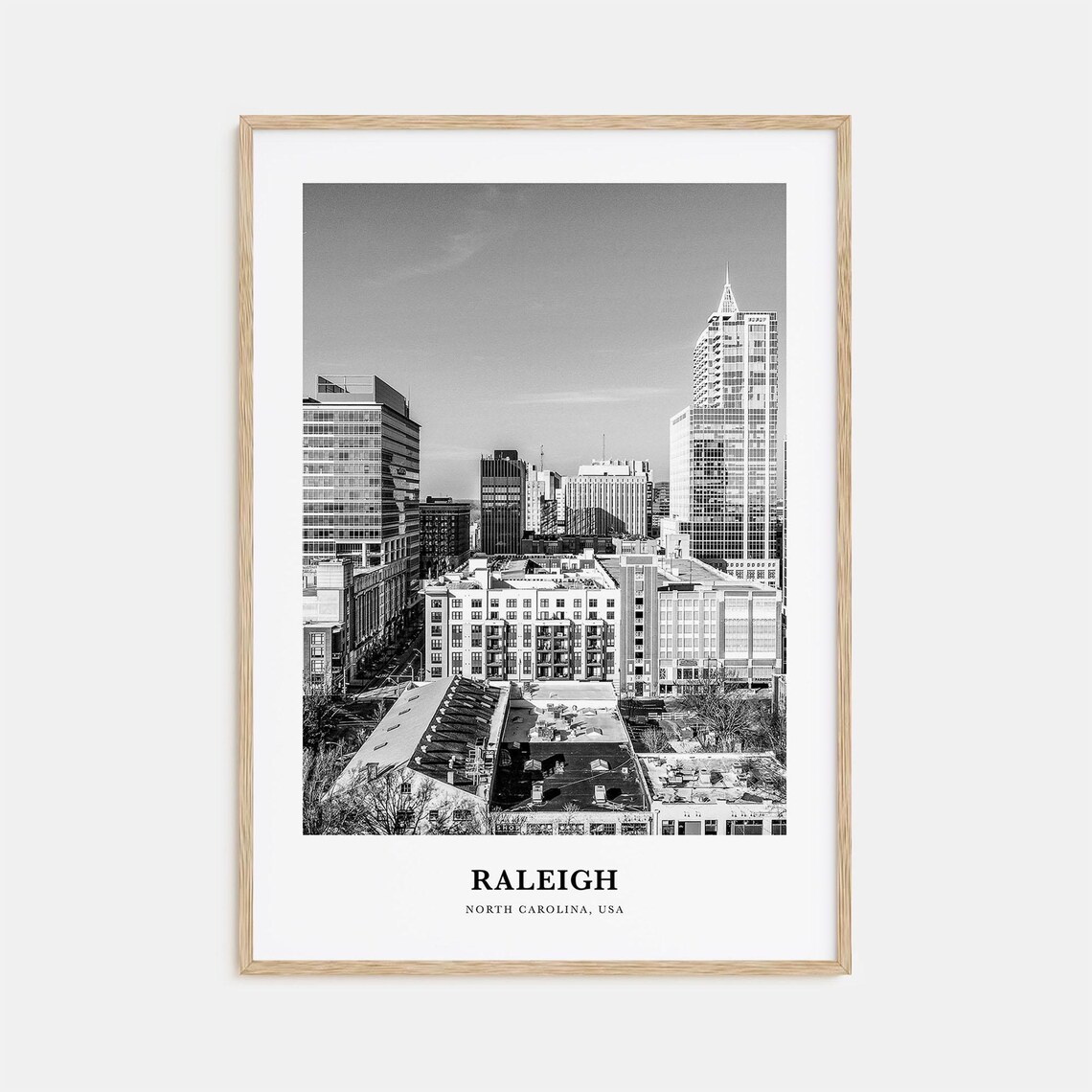 Raleigh North Carolina Downtown Cityscape Black and White Poster