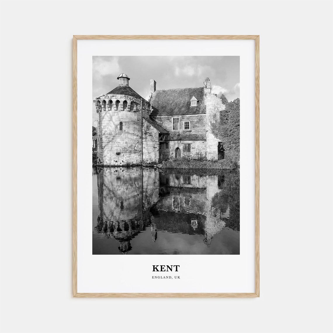 Kent England Black and White Moated Castle Reflection Poster