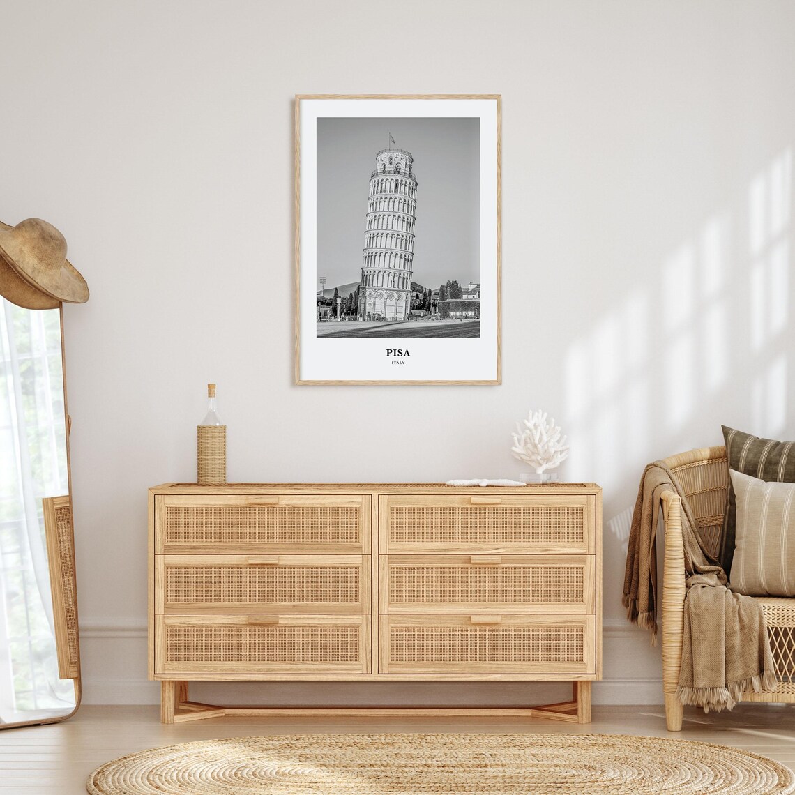The Leaning Tower of Pisa Italy Landmark Black and White Poster - Image 3