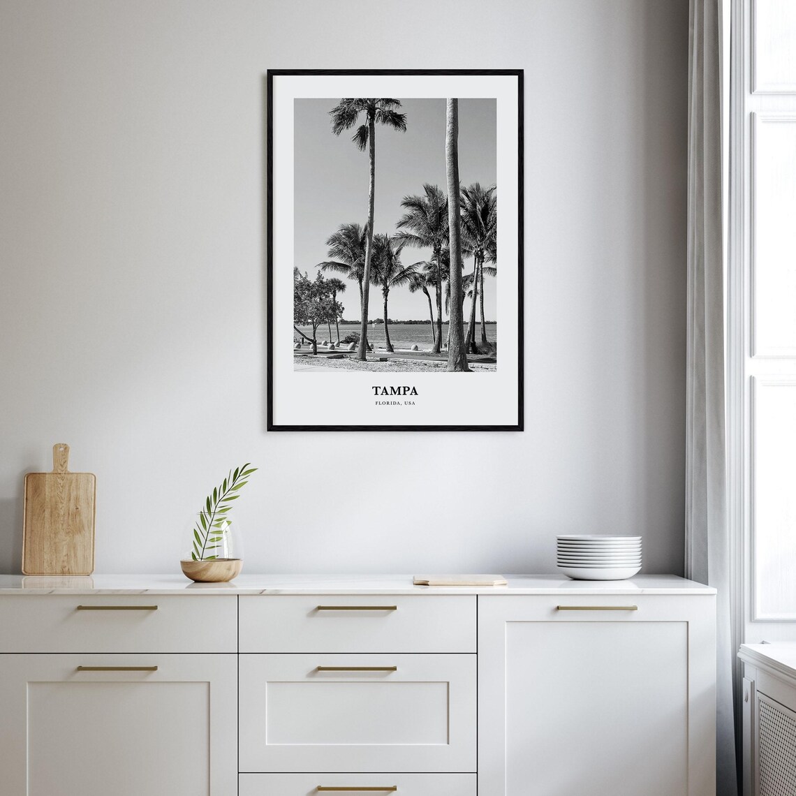 Tampa Florida Black And White Palm Trees Waterfront Photo Poster - Image 2