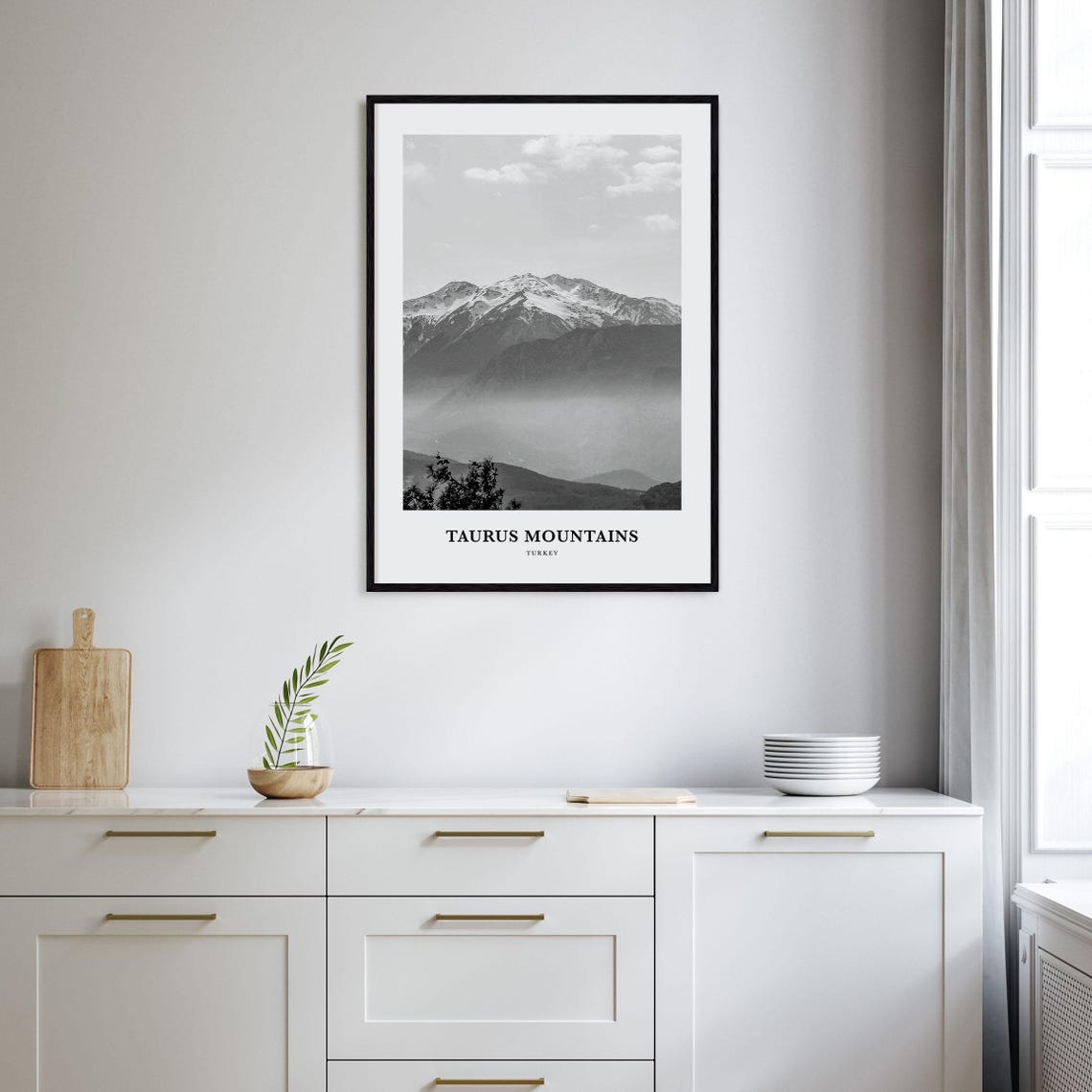 Taurus Mountains Layered Snow-Capped Peaks Black and White Poster - Image 2