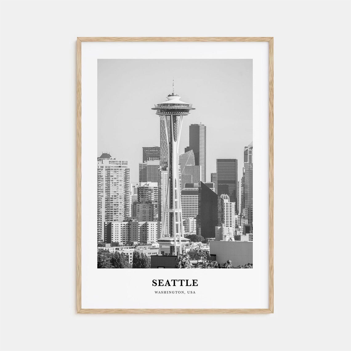 Seattle Washington Space Needle Tower Black White Travel Poster