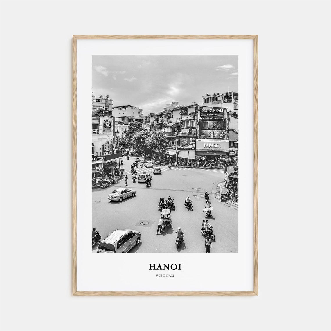 Hanoi Vietnam Black and White Old Quarter Traffic Street Poster