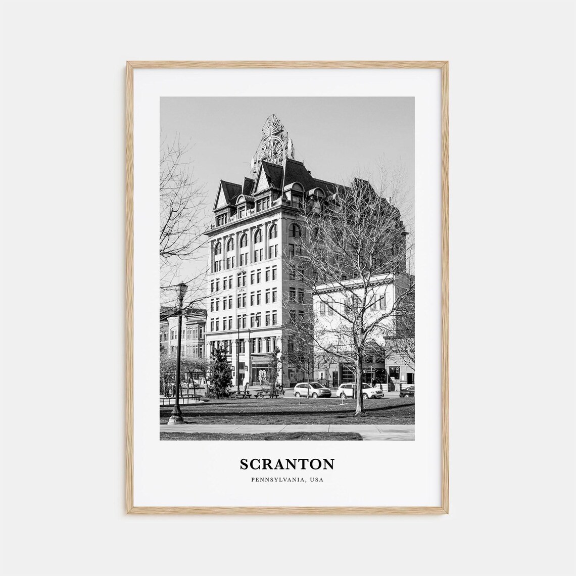 Scranton Pennsylvania Historic Clock Tower Building Black White Poster