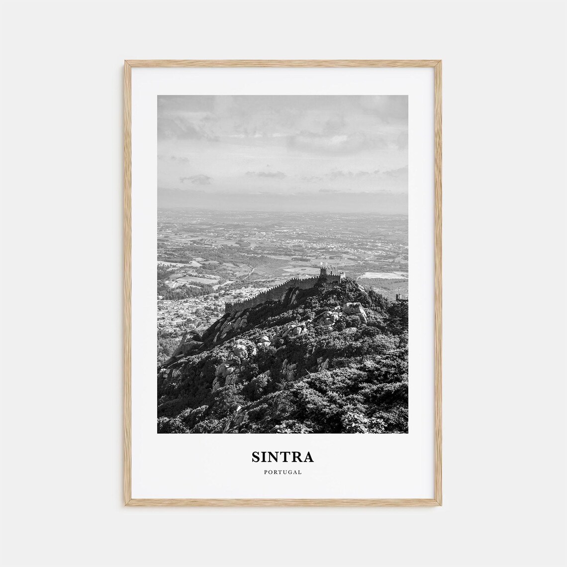 Sintra Portugal Hilltop Castle Walls Black and White Travel Poster