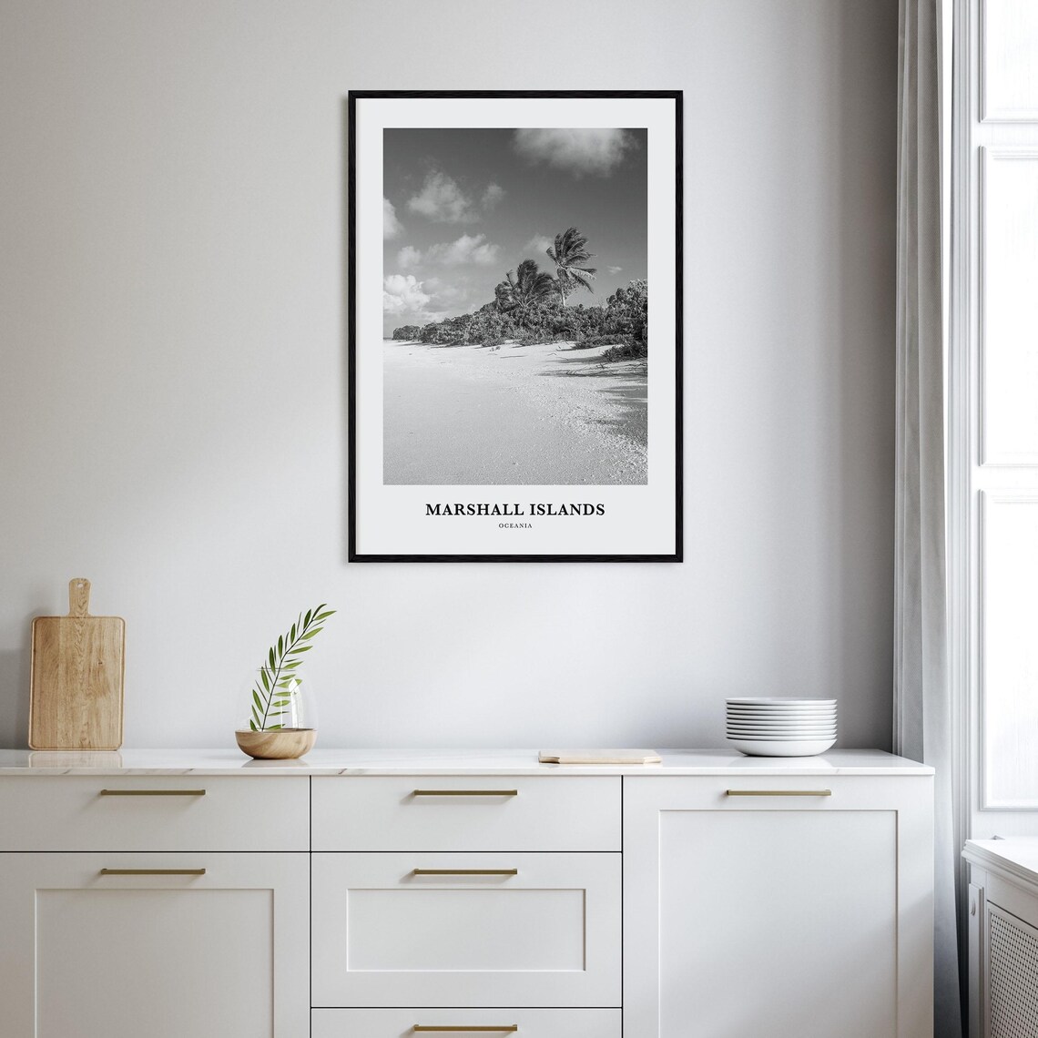 Marshall Islands Tropical Sandy Beach Black White Photo Poster - Image 2
