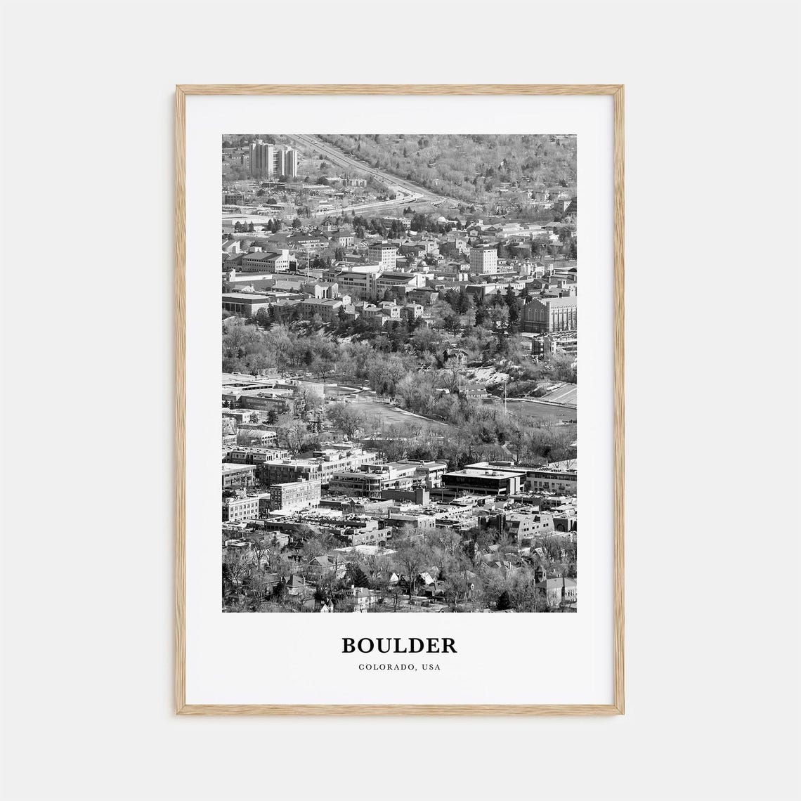 Boulder Colorado Downtown Aerial View Black and White Travel Poster