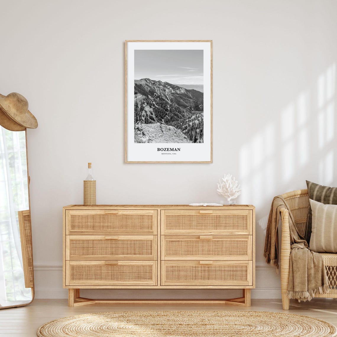 Bozeman Montana Mountain Valley Bridger Range Black and White Poster - Image 3