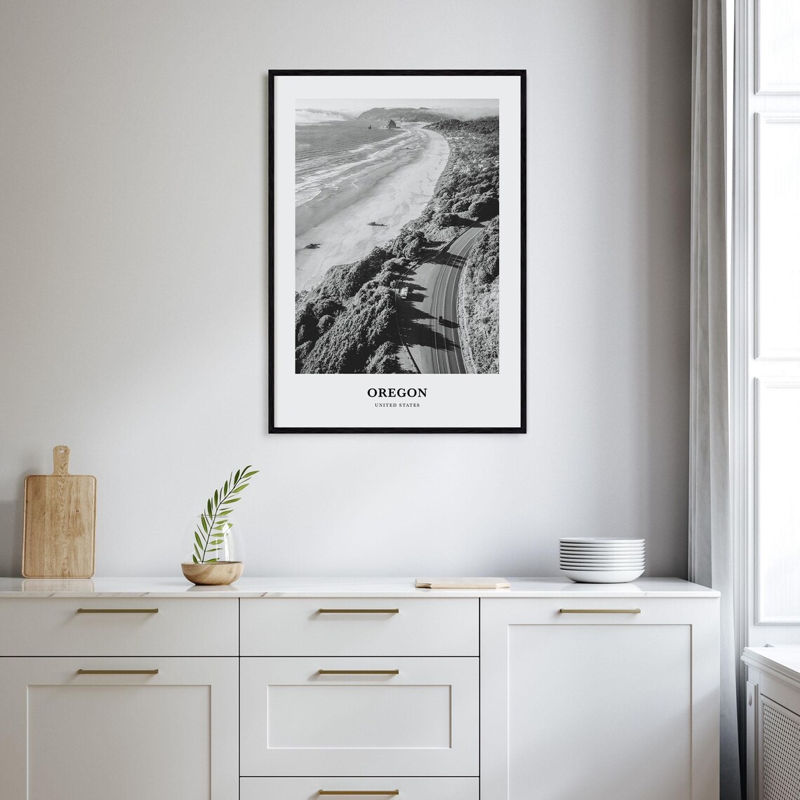 Oregon Coastline Aerial Beach Highway Black White Nature Travel Poster - Image 2