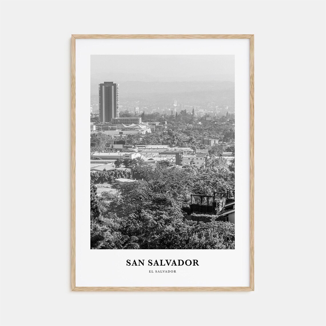 San Salvador El Salvador City Skyline Mountains Black And White Poster