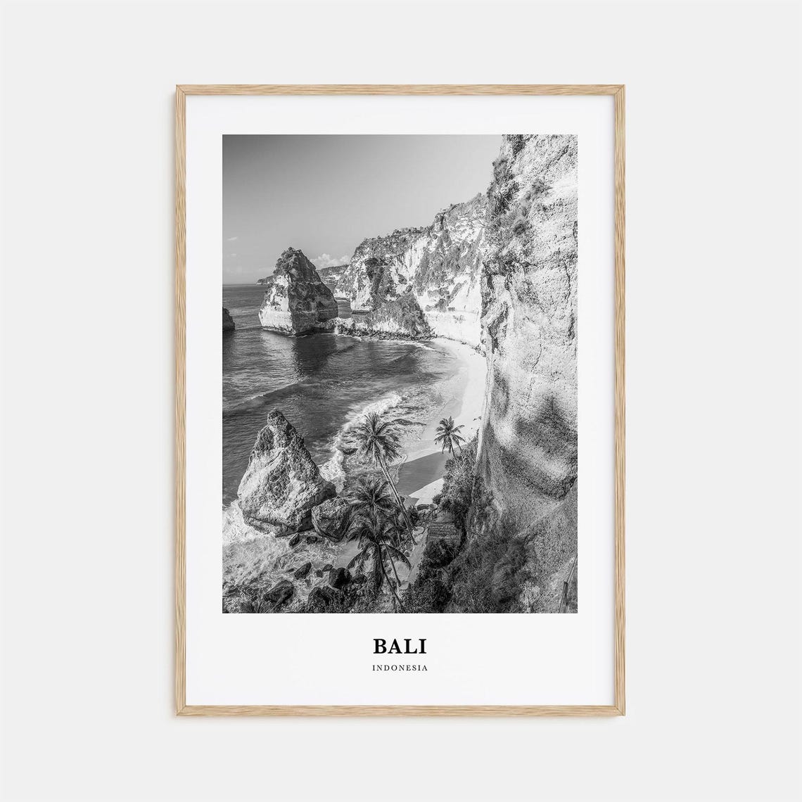 Bali Indonesia Dramatic Cliff Coast Beach Black and White Poster