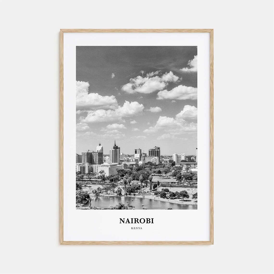 Nairobi Kenya City Skyline Park Lake Black And White Travel Poster