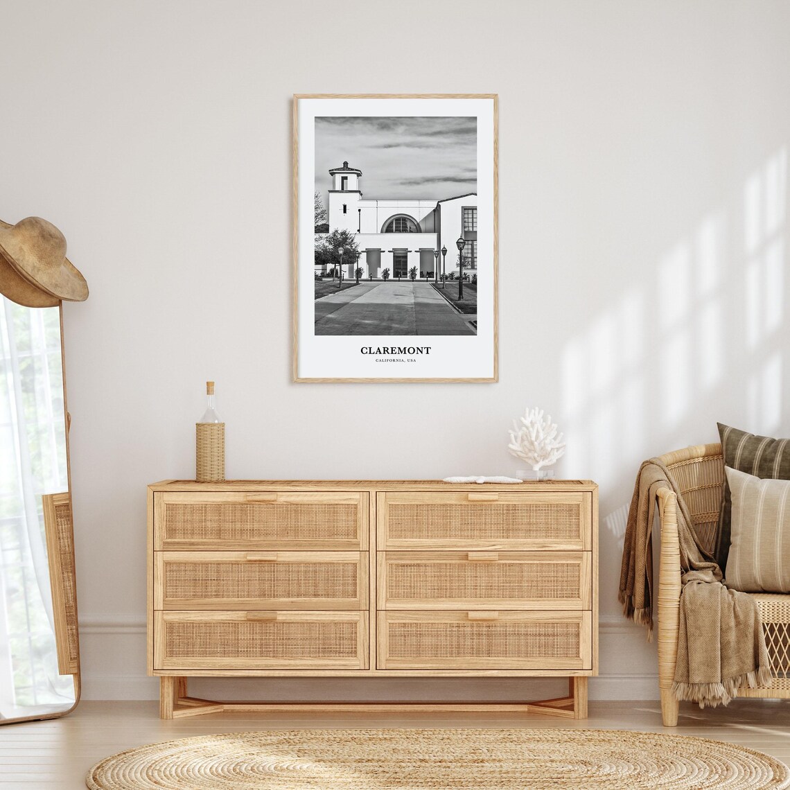 Claremont California Spanish Style Building Black and White Poster - Image 3