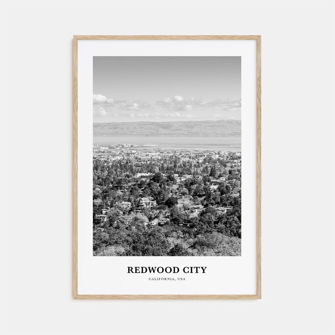 Redwood City California Bay Hills Panorama Black White Poster