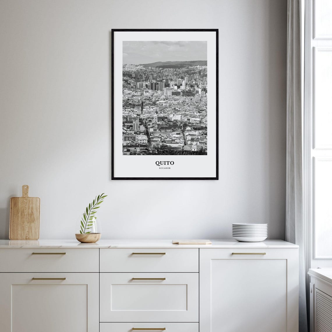 Quito Ecuador City Aerial View Black and White Travel Art Poster - Image 2