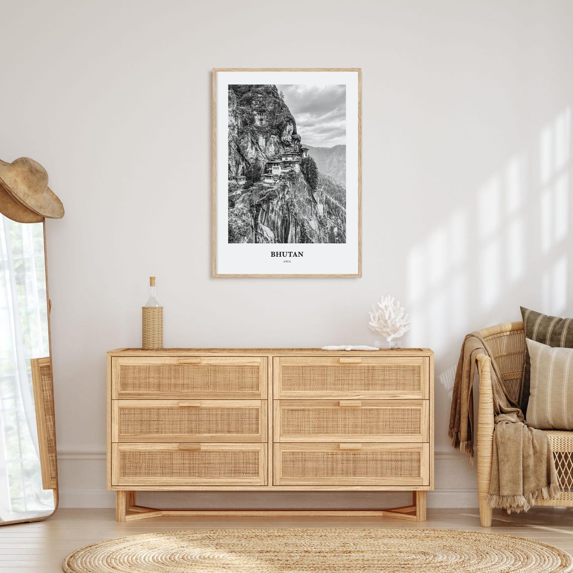 Bhutan Asia Tiger's Nest Monastery Cliffside Black and White Poster - Image 3