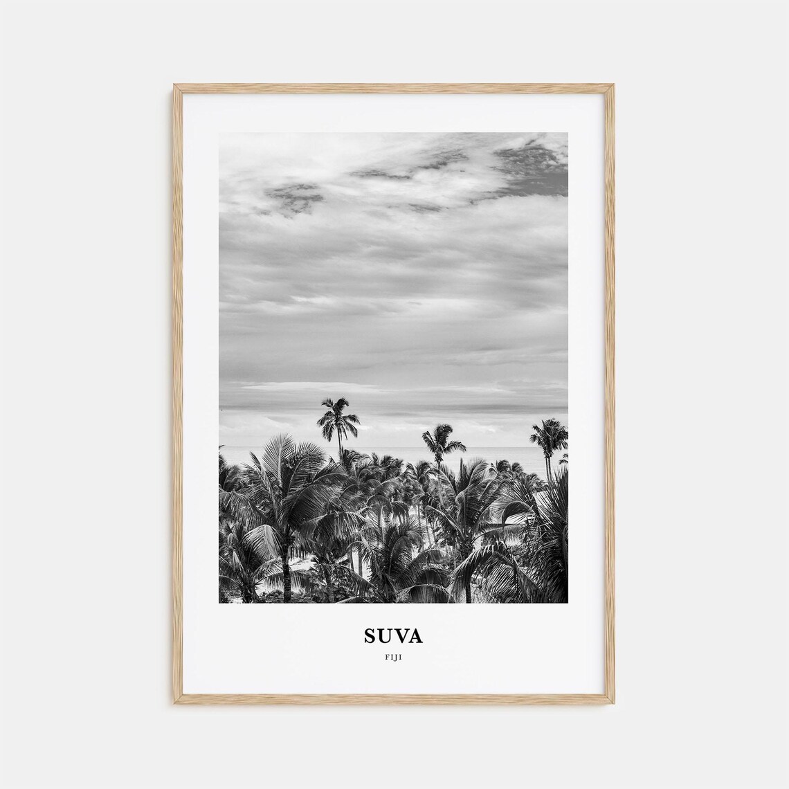 Suva Fiji Palm Trees Coast Black White Tropical Photo Poster