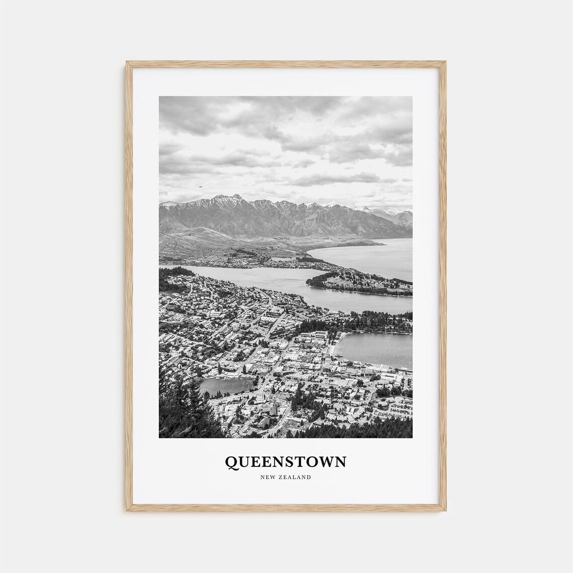 Queenstown New Zealand Mountain Lake Aerial Black White Poster