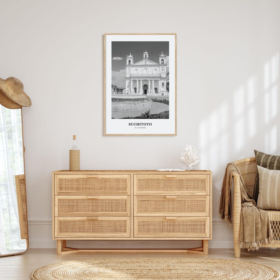 Suchitoto El Salvador Colonial Church Fountain Black White Poster - Image 3