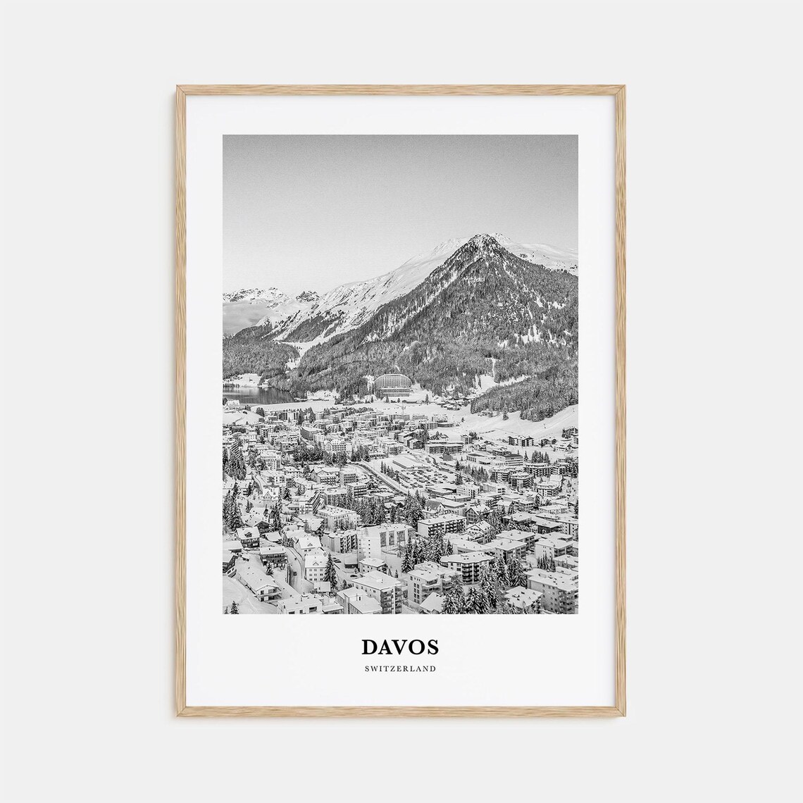 Davos Switzerland Alpine Ski Town Winter Black and White Poster