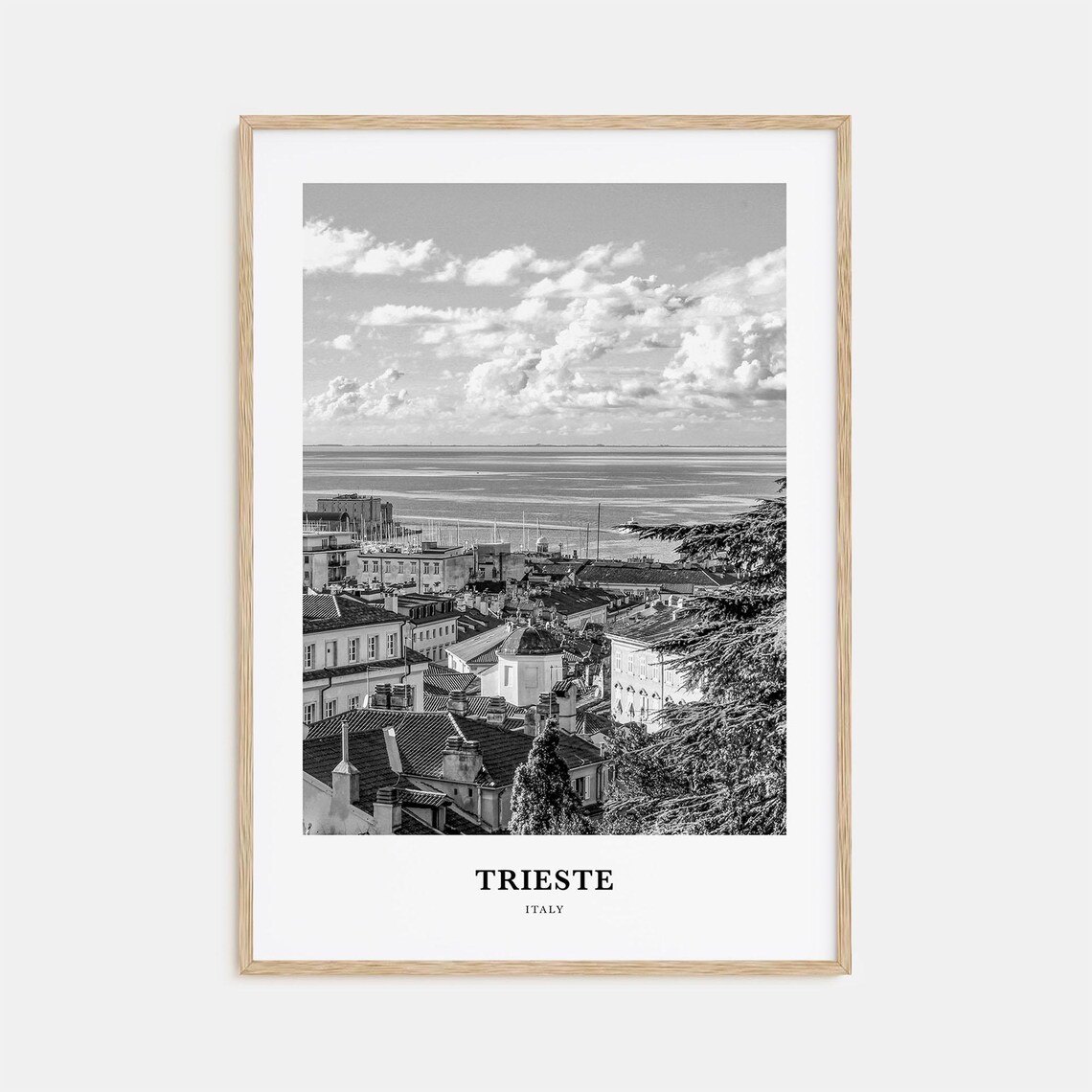 Trieste Coastal Old Town Overlooking the Sea Black and White Poster