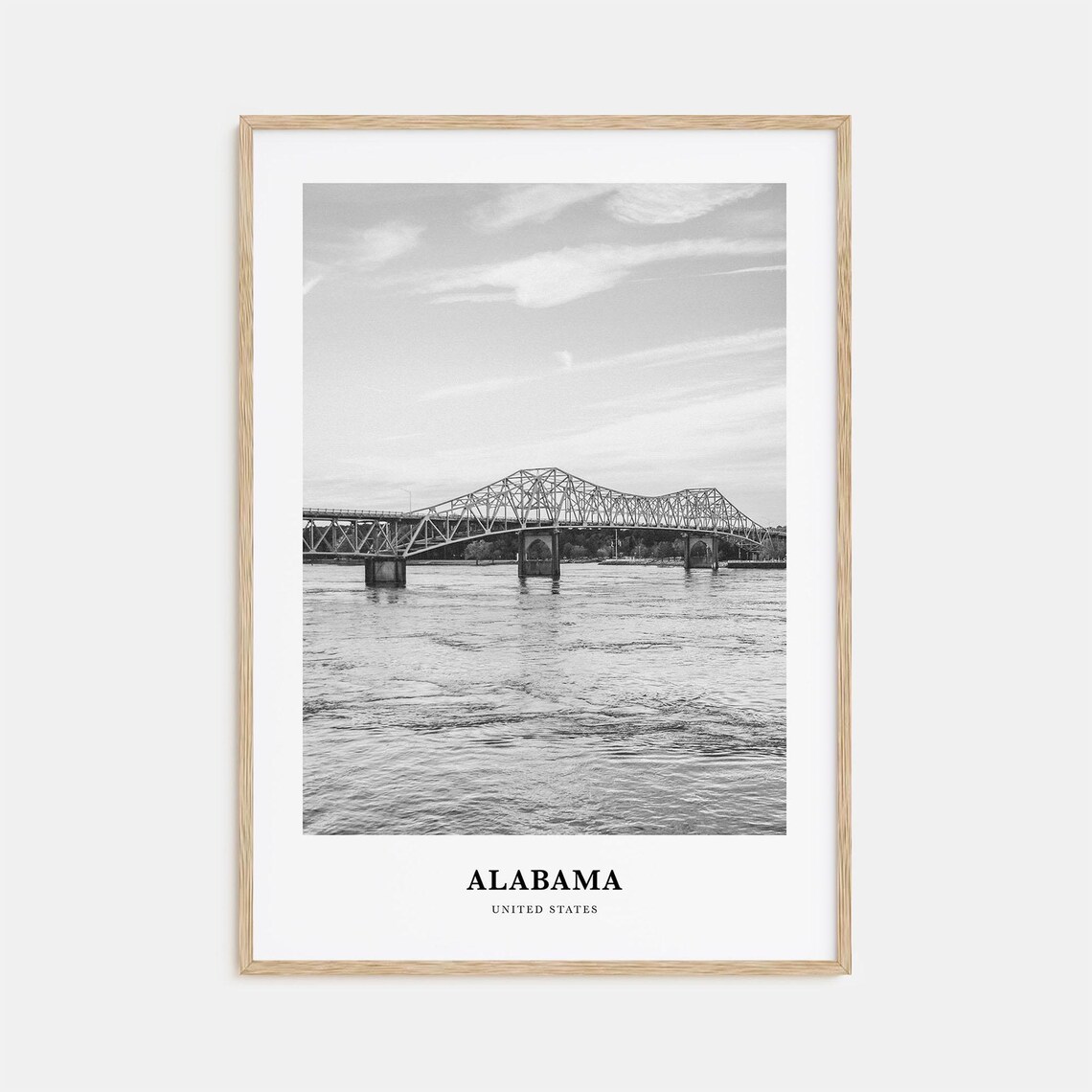 Alabama River Bridge Black and White Minimalist Travel Poster