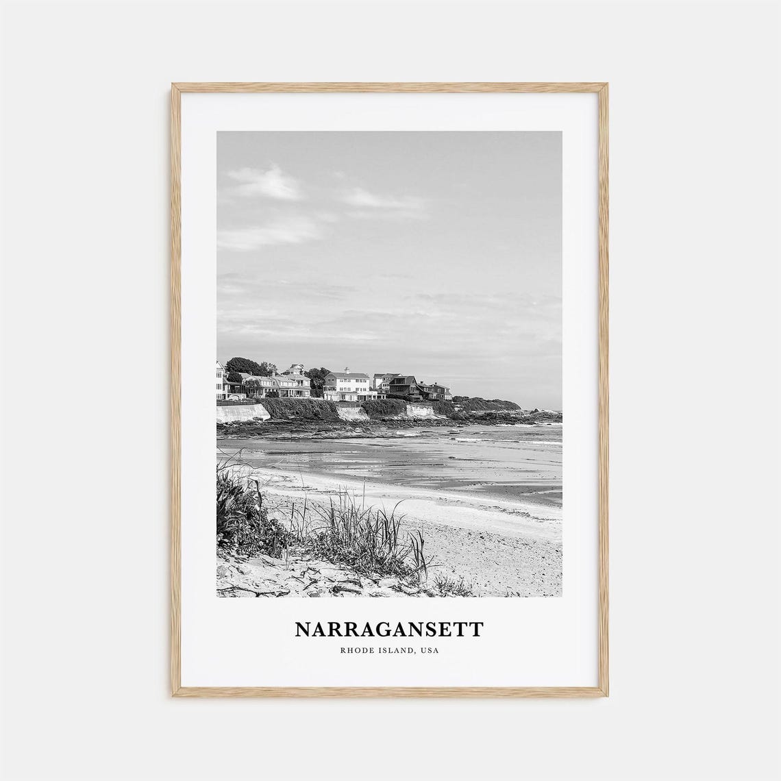 Narragansett Rhode Island Beach Dunes Black And White Travel Poster