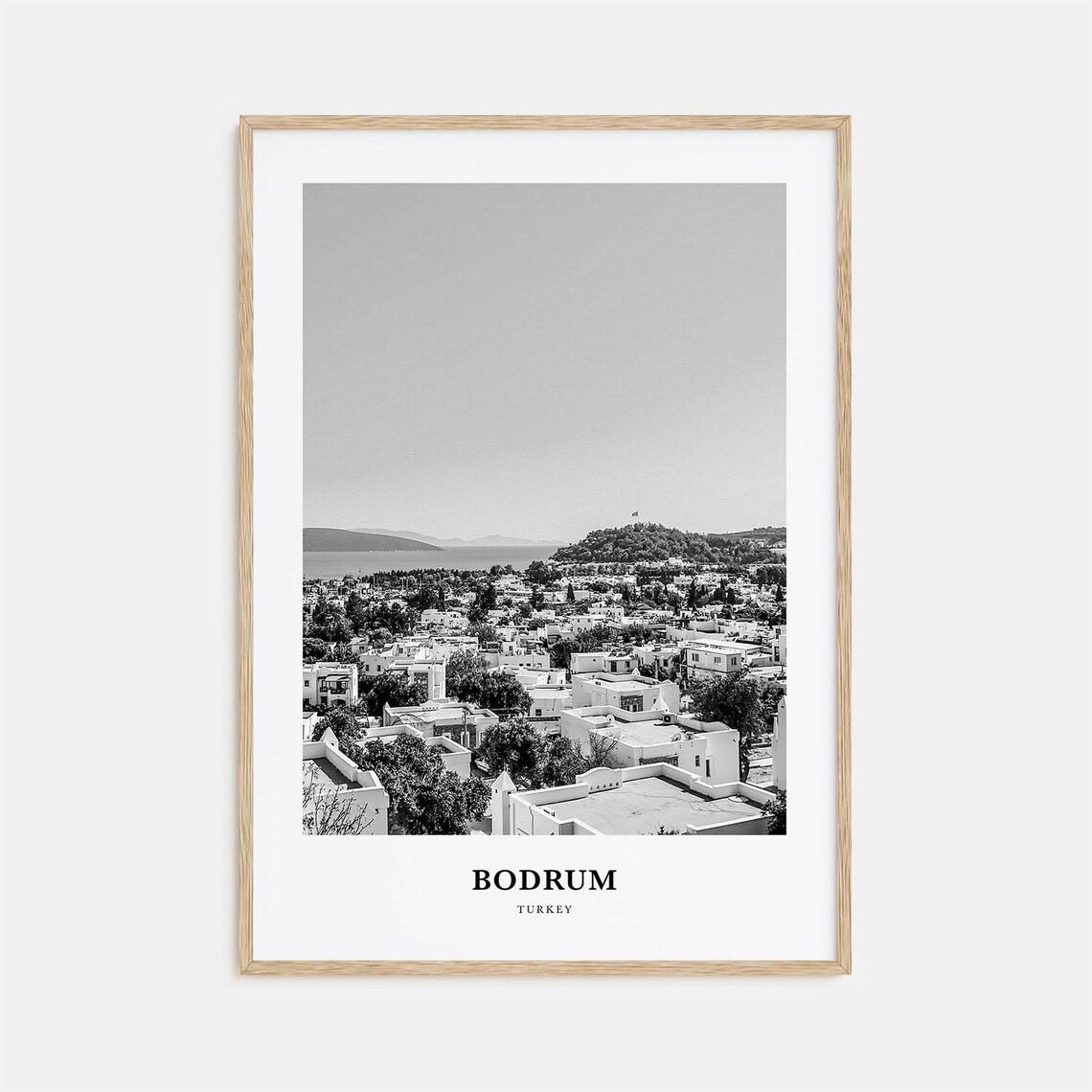 Bodrum Turkey Whitewashed Town Bay Black and White Travel Poster