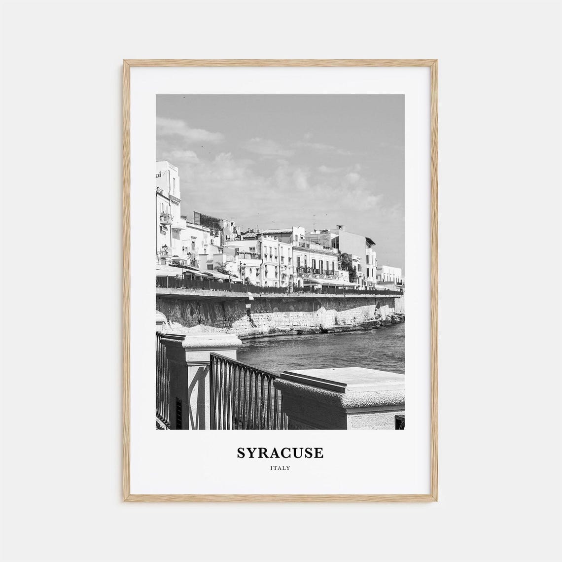 Syracuse Italy Waterfront Old Town Black White Coastal Photo Poster